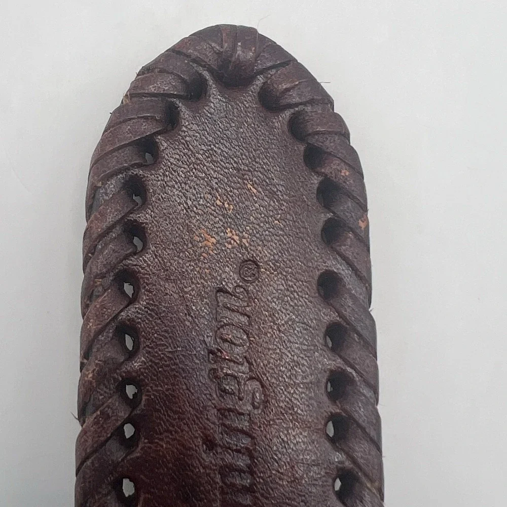 Remington Ribbed Italian Leather‎ Brass Buckle Belt Sz 32 Brown Whipstich Detail